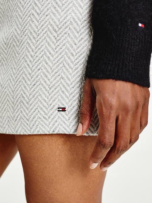 Tommy Hilfiger Recyled Wool Herringbone Mini Ženske Krilo Siva | TH097NKD