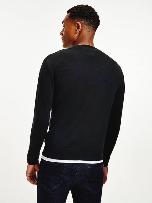 Tommy Hilfiger Regular Fit Crew Neck Jumper Moški Puloverji Črna | TH203FPG