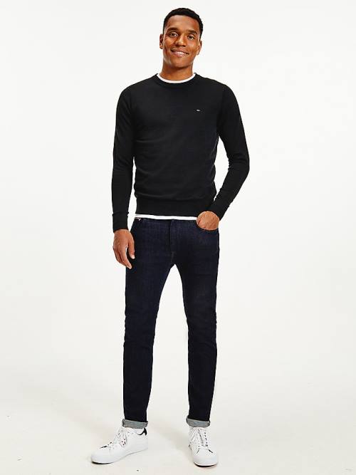 Tommy Hilfiger Regular Fit Crew Neck Jumper Moški Puloverji Črna | TH203FPG