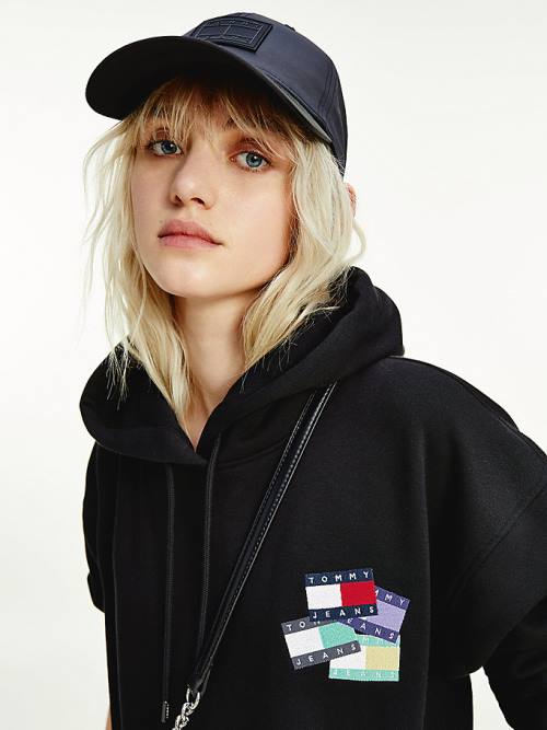 Tommy Hilfiger Relaxed Fit Badge Ženske Pulover s kapuco Črna | TH573KGU