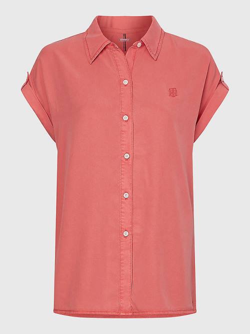 Tommy Hilfiger Relaxed Fit Short Sleeve Ženske Srajce Rdeča | TH263TMS