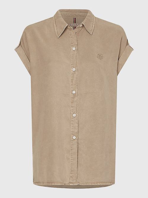 Tommy Hilfiger Relaxed Fit Short Sleeve Ženske Srajce Bež | TH614JHC