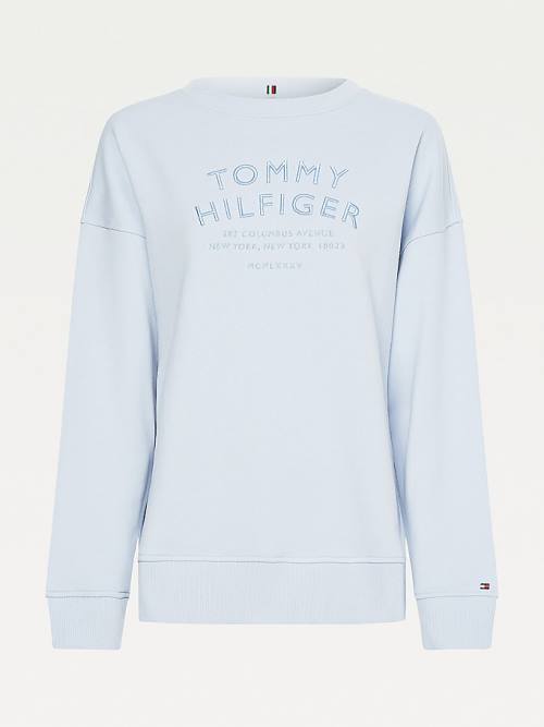 Tommy Hilfiger Relaxed Fit Text Embroidery Ženske Pulover Modra | TH256KSH