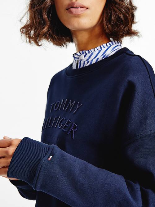 Tommy Hilfiger Relaxed Fit Text Embroidery Ženske Pulover Modra | TH516DXO