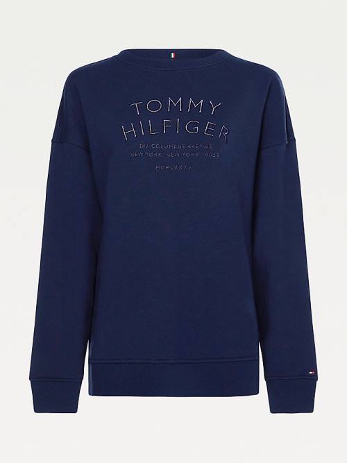 Tommy Hilfiger Relaxed Fit Text Embroidery Ženske Pulover Modra | TH516DXO