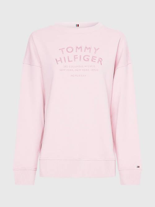 Tommy Hilfiger Relaxed Fit Text Embroidery Ženske Pulover Roza | TH719ZDI