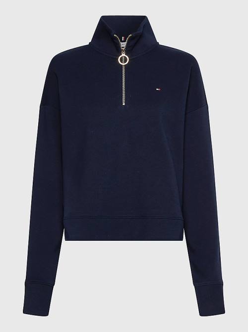 Tommy Hilfiger Relaxed Half Zip Ženske Pulover Modra | TH624PSV