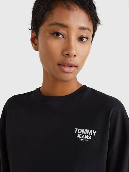 Tommy Hilfiger Relaxed Logo Tape Long Sleeve Ženske Majice Črna | TH205FBP