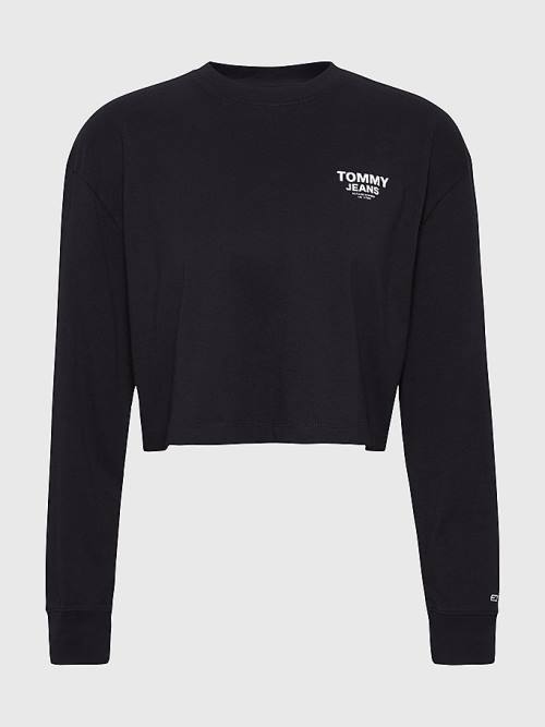 Tommy Hilfiger Relaxed Logo Tape Long Sleeve Ženske Majice Črna | TH205FBP