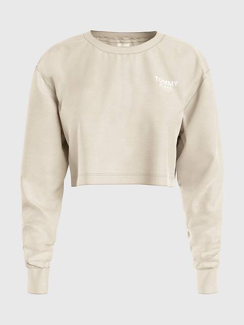 Tommy Hilfiger Relaxed Logo Tape Long Sleeve Ženske Majice Bež | TH460LBJ