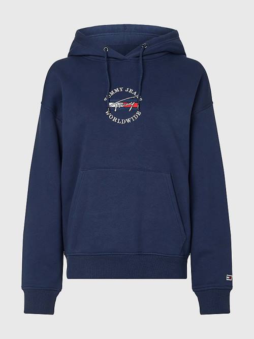 Tommy Hilfiger Relaxed Timeless Signature Logo Ženske Pulover s kapuco Modra | TH135YID