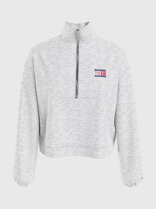 Tommy Hilfiger Relaxed Timeless Tommy Logo Half-Zip Sweatshirt Ženske Pulover s kapuco Siva | TH621QDT