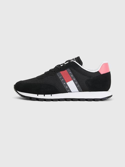 Tommy Hilfiger Retro Mixed Texture Runner Ženske Superge Črna | TH430TUR