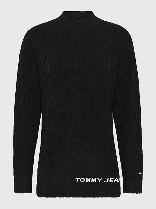 Tommy Hilfiger Rib-Knit Logo Embroidery Jumper Ženske Puloverji Črna | TH517SBA