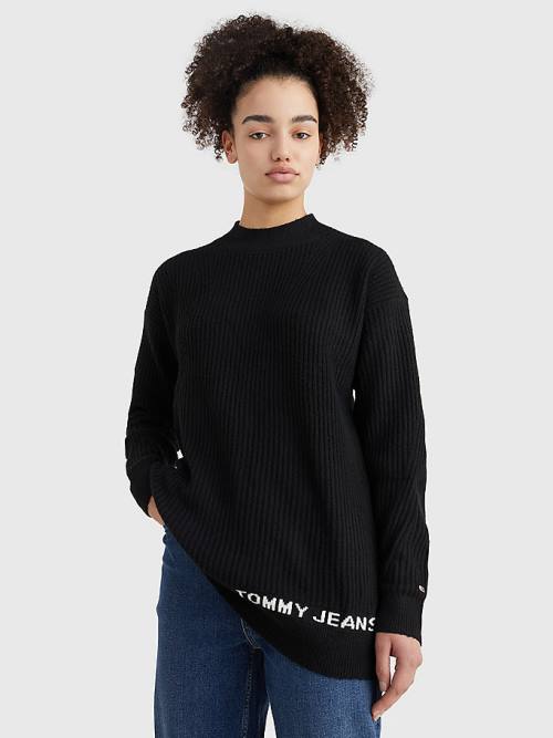 Tommy Hilfiger Rib-Knit Logo Embroidery Jumper Ženske Puloverji Črna | TH517SBA