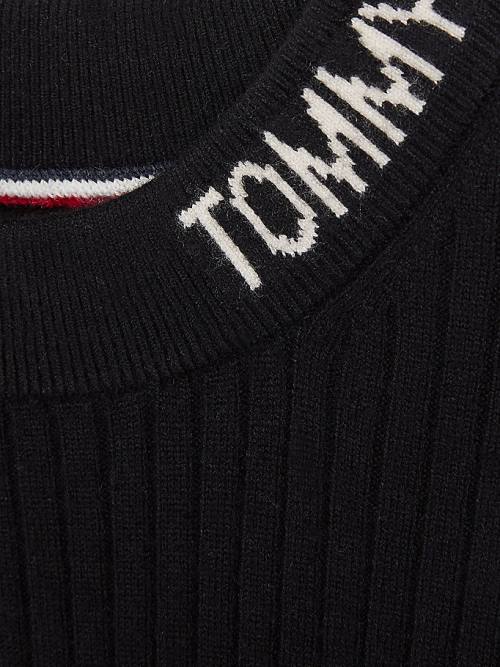 Tommy Hilfiger Rib-Knit Midi Jumper Dekleta Obleke Črna | TH506AHK