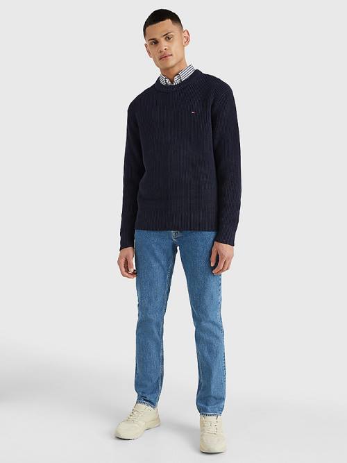 Tommy Hilfiger Ribbed Crew Neck Relaxed Fit Jumper Moški Puloverji Modra | TH156AOT