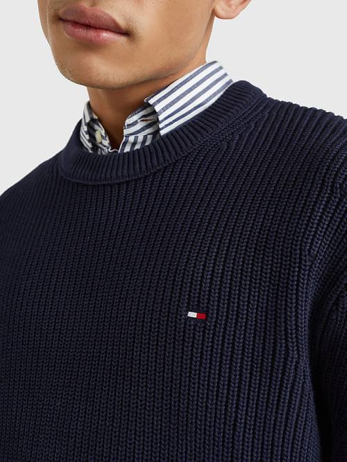 Tommy Hilfiger Ribbed Crew Neck Relaxed Fit Jumper Moški Puloverji Modra | TH156AOT