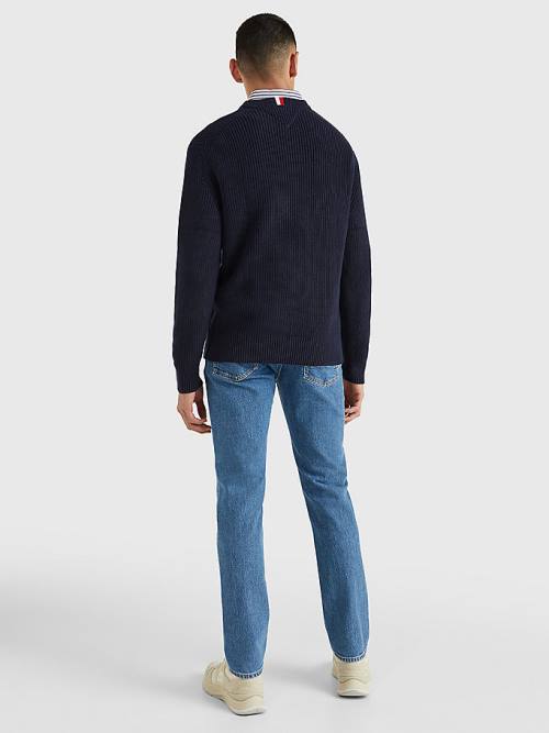 Tommy Hilfiger Ribbed Crew Neck Relaxed Fit Jumper Moški Puloverji Modra | TH156AOT