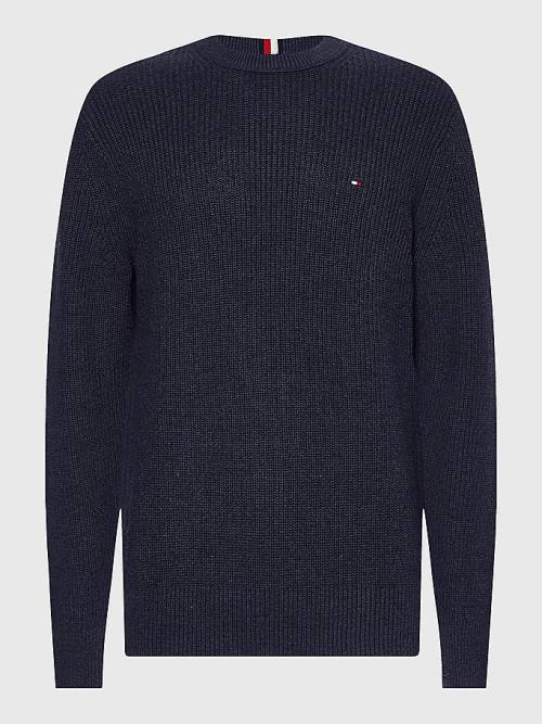 Tommy Hilfiger Ribbed Crew Neck Relaxed Fit Jumper Moški Puloverji Modra | TH156AOT