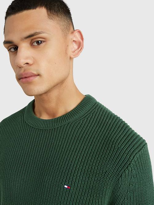 Tommy Hilfiger Ribbed Crew Neck Relaxed Fit Jumper Moški Puloverji Zelena | TH197JCN