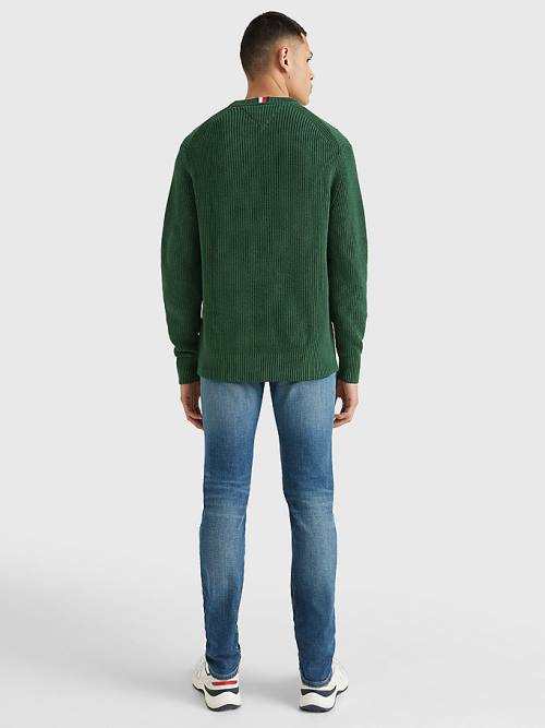 Tommy Hilfiger Ribbed Crew Neck Relaxed Fit Jumper Moški Puloverji Zelena | TH197JCN