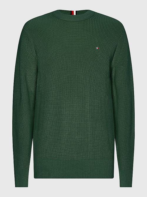 Tommy Hilfiger Ribbed Crew Neck Relaxed Fit Jumper Moški Puloverji Zelena | TH197JCN