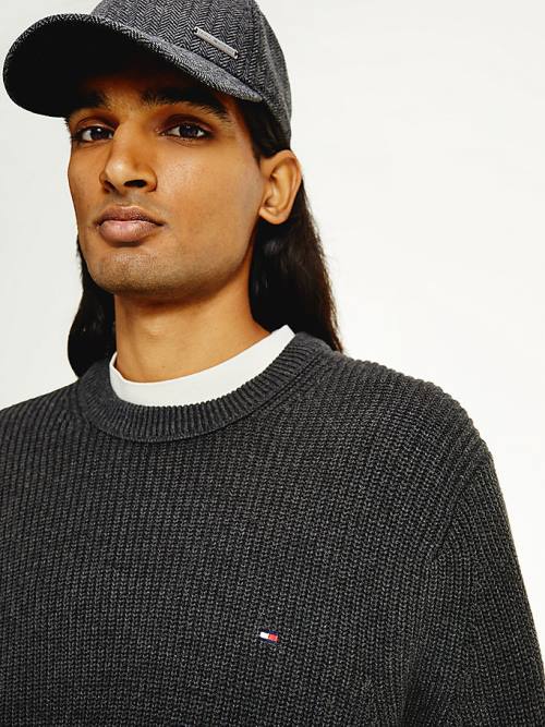 Tommy Hilfiger Ribbed Crew Neck Relaxed Fit Jumper Moški Puloverji Siva | TH473NVJ