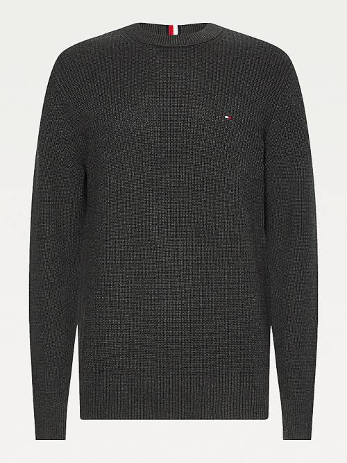 Tommy Hilfiger Ribbed Crew Neck Relaxed Fit Jumper Moški Puloverji Siva | TH473NVJ