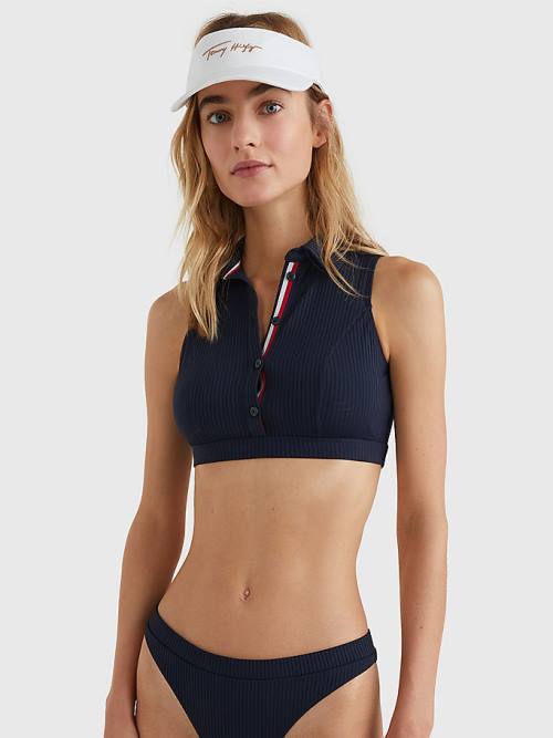 Tommy Hilfiger Ribbed Crop Polo Ženske Kopalke Modra | TH097WGN