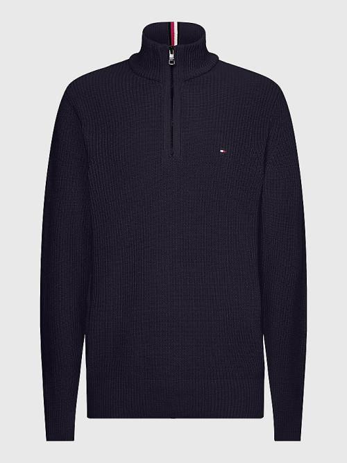 Tommy Hilfiger Ribbed Half-Zip Relaxed Fit Jumper Moški Puloverji Modra | TH652AXK