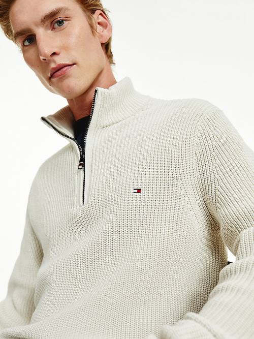 Tommy Hilfiger Ribbed Half-Zip Relaxed Fit Jumper Moški Puloverji Bež | TH837HNZ