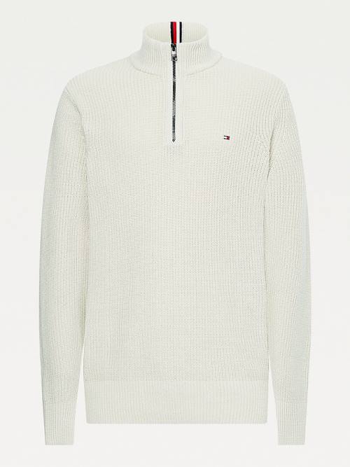 Tommy Hilfiger Ribbed Half-Zip Relaxed Fit Jumper Moški Puloverji Bež | TH837HNZ