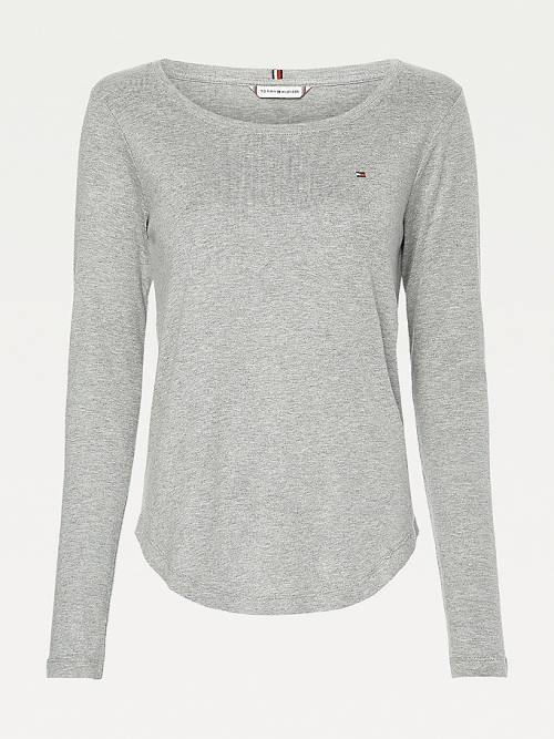 Tommy Hilfiger Ribbed Long Sleeve Slim Fit Ženske Majice Siva | TH802RAE