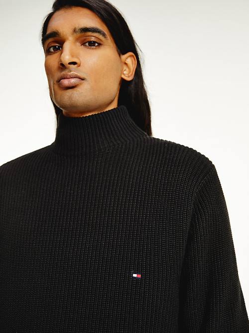 Tommy Hilfiger Ribbed Mock Turtleneck Relaxed Fit Jumper Moški Puloverji Črna | TH286UNP