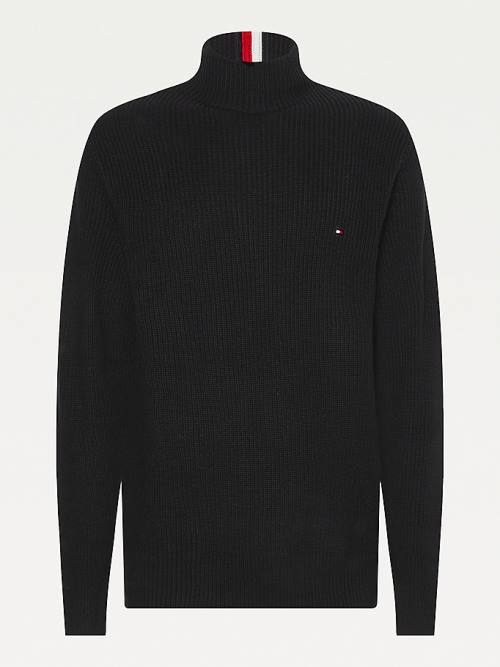 Tommy Hilfiger Ribbed Mock Turtleneck Relaxed Fit Jumper Moški Puloverji Črna | TH286UNP