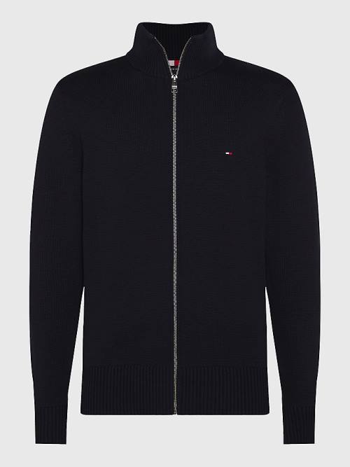 Tommy Hilfiger Ribbed Texture Zip-Thru Cardigan Moški Puloverji Modra | TH561JIC