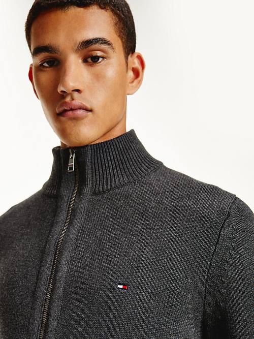 Tommy Hilfiger Ribbed Texture Zip-Thru Cardigan Moški Puloverji Siva | TH620OGF