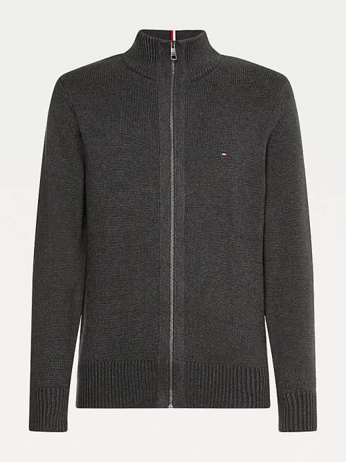 Tommy Hilfiger Ribbed Texture Zip-Thru Cardigan Moški Puloverji Siva | TH620OGF