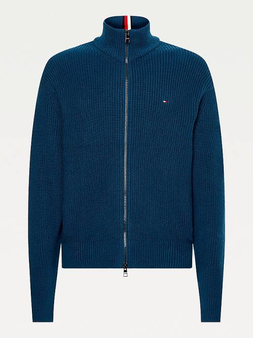 Tommy Hilfiger Ribbed Zip-Thru Relaxed Fit Jumper Moški Puloverji Modra | TH216DEC