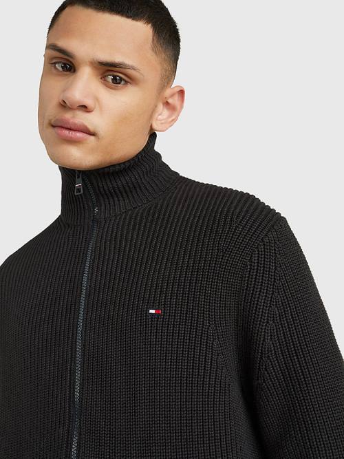 Tommy Hilfiger Ribbed Zip-Thru Relaxed Fit Jumper Moški Puloverji Črna | TH416KIE