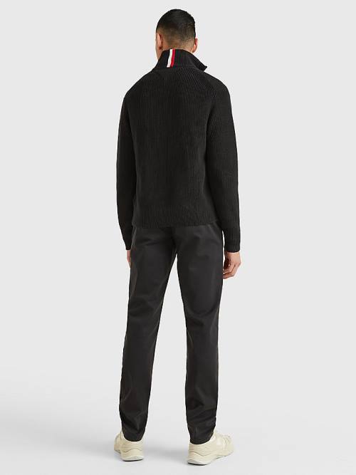 Tommy Hilfiger Ribbed Zip-Thru Relaxed Fit Jumper Moški Puloverji Črna | TH416KIE