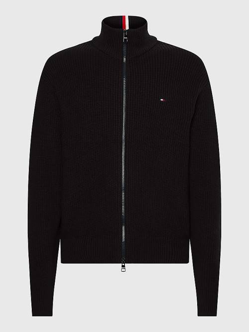 Tommy Hilfiger Ribbed Zip-Thru Relaxed Fit Jumper Moški Puloverji Črna | TH416KIE