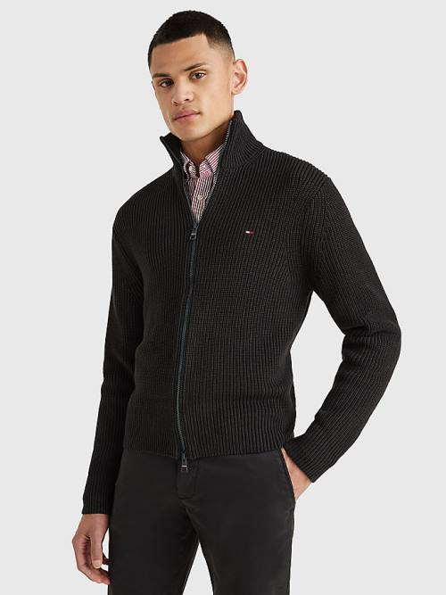 Tommy Hilfiger Ribbed Zip-Thru Relaxed Fit Jumper Moški Puloverji Črna | TH416KIE