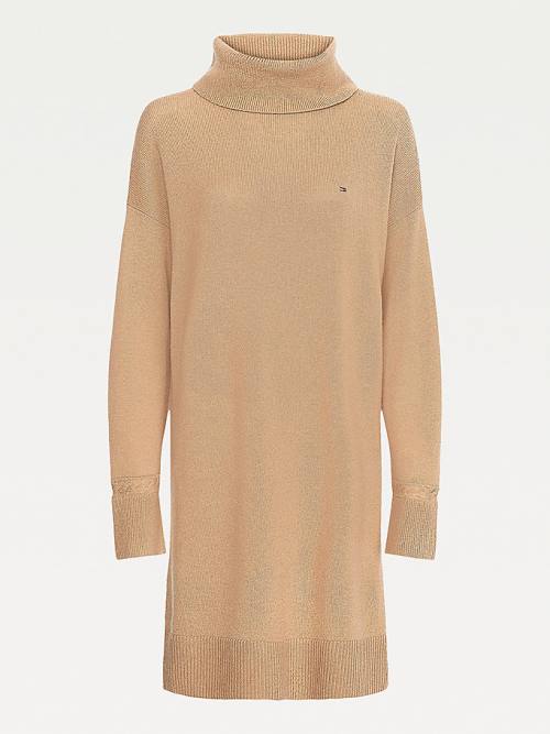 Tommy Hilfiger Roll Neck Oversized Knit Ženske Obleke Rjav | TH930PAL