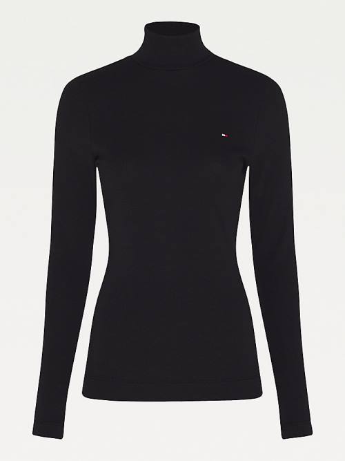 Tommy Hilfiger Roll Neck Skinny Fit Ženske Majice Črna | TH458YBP