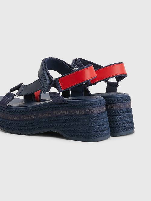 Tommy Hilfiger Rope Wedge Heel Leather Ženske Sandali Modra | TH852LQM