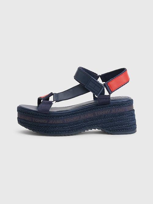 Tommy Hilfiger Rope Wedge Heel Leather Ženske Sandali Modra | TH852LQM