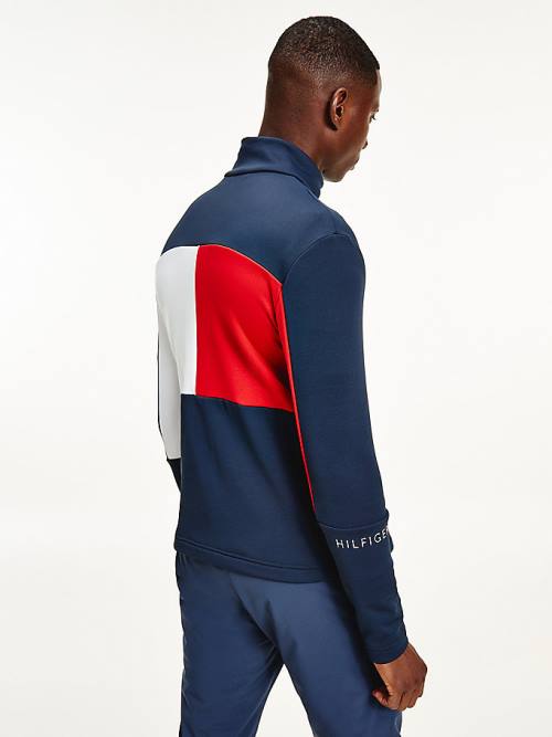 Tommy Hilfiger Rossignol Colour-Blocked Zip-Thru Base Layer Moški Pulover Modra | TH908NRC