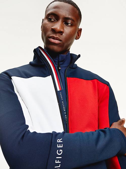 Tommy Hilfiger Rossignol Colour-Blocked Zip-Thru Base Layer Moški Pulover Modra | TH908NRC